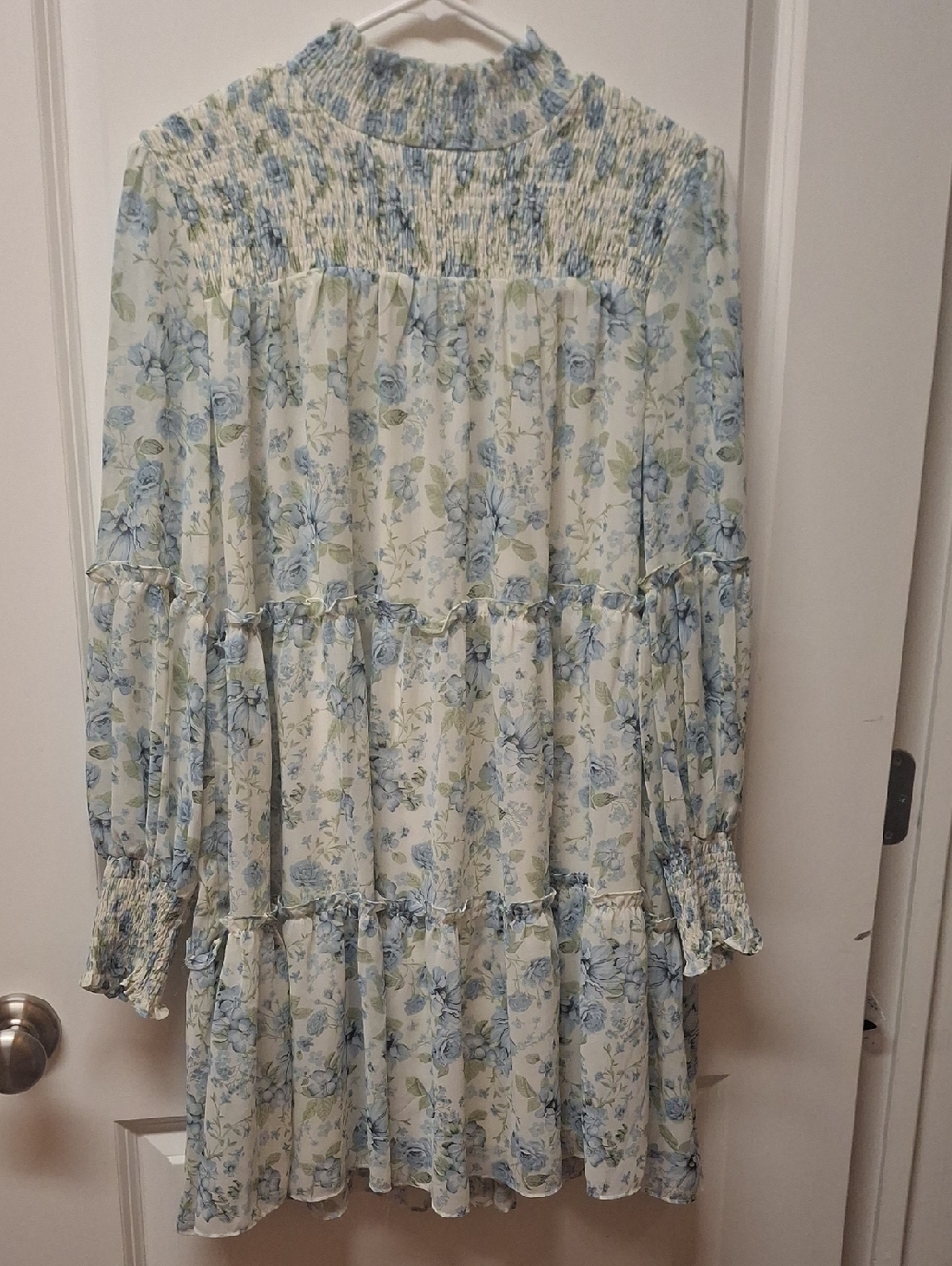 Storia Light Blue Floral Smocked Tiered Dress